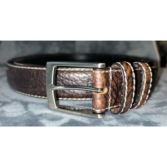 American Bison brown leather belt size 46. C21-7 - Picture 1 of 3